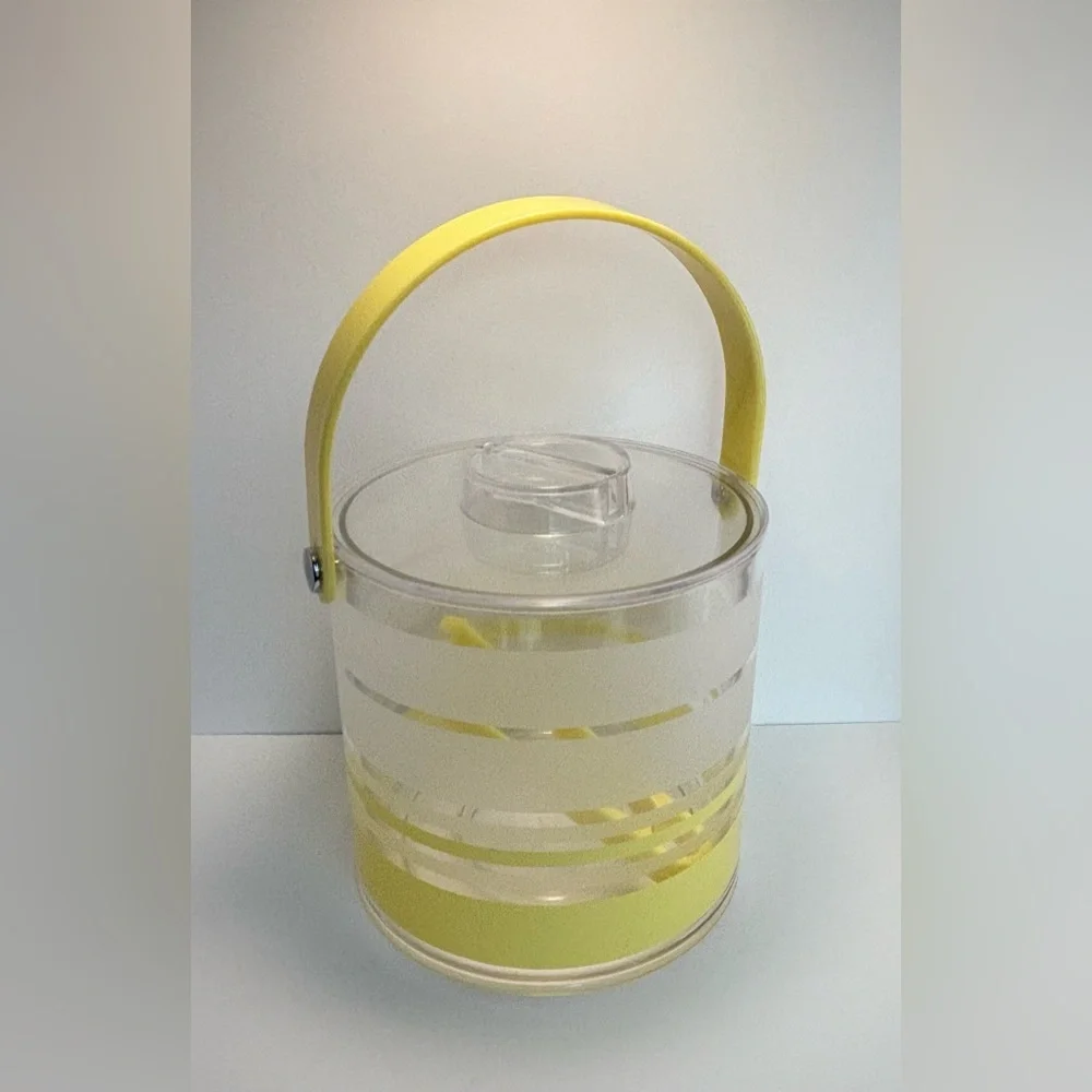 Mid-Century Modern Handled Ice Bucket & Lid Yellow Retro Acrylic Wellington